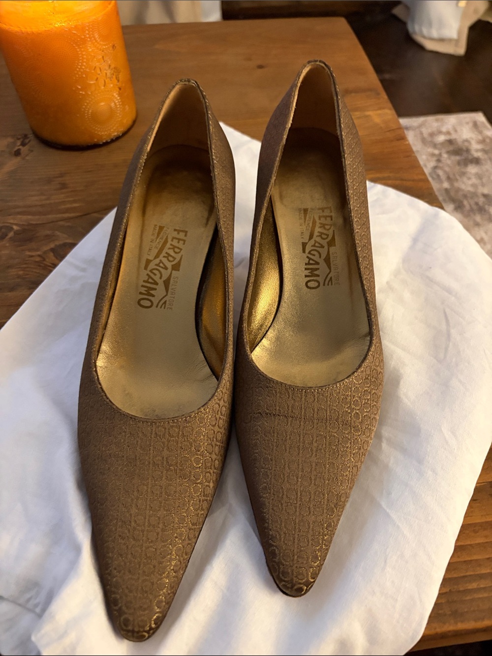 Salvatore Ferragamo Women's Bronze Textured Pointed-Toe Pumps